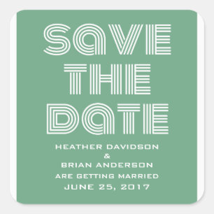 Retro Save the Date Stickers, Green Quadratischer Aufkleber