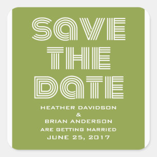 Retro Save the Date Stickers, Olive Green Quadratischer Aufkleber