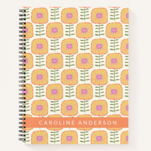 Retro-Scandi-Gelb-Blumenmuster personalisiert Notizbuch