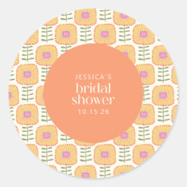 Retro Scandi Yellow Orange Blume Brautparty Runder Aufkleber