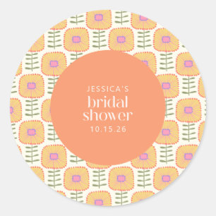 Retro Scandi Yellow Orange Blume Brautparty Runder Aufkleber