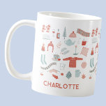 Retro Scandinavian Hygge Personalisiert Kaffeetasse<br><div class="desc">Dieses wunderschöne skandinavische Design ist der perfekte Weg,  um Ihrem Leben eine Touch Hygge hinzuzufügen. Ein warmes und gemütliches Winterdesign mit rot-rosa und salzgrünen Akzenten. Originelle Kunst von Nic Squirrell. Ändern Sie den Namen,  um ihn zu personalisieren.</div>
