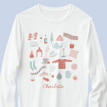 Retro Scandinavian Hygge Personalisiert T-Shirt<br><div class="desc">Dieses wunderschöne skandinavische Design ist der perfekte Weg,  um Ihrem Leben eine Touch Hygge hinzuzufügen. Ein warmes und gemütliches Winterdesign mit rot-rosa und salzgrünen Akzenten. Originelle Kunst von Nic Squirrell. Ändern Sie den Namen oder den Text,  um ihn zu personalisieren.</div>
