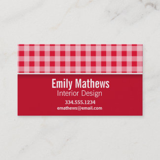 Retro Scarlet Red Gingham; Checked Visitenkarte