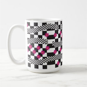 Retro-Schachbrett-Design mit Blumen Kaffeetasse