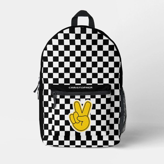 Retro-Schachbrett-Friedenszeichen  Bedruckter Rucksack (Vorderseite)