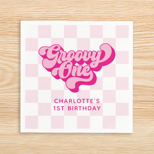 Retro Schachbrett Hot Pink Groovy One Serviette