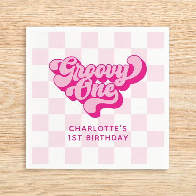 Retro Schachbrett Hot Pink Groovy One Serviette (Retro Checker Hot Pink Groovy One Napkins)