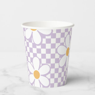 Retro Schachbrett Lilac Daisy Geburtstag Pappbecher