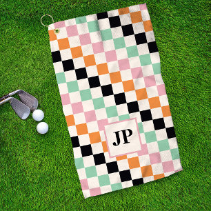 Retro-Schachbrett-Monogramm-Golf-Geschenk Golfhandtuch