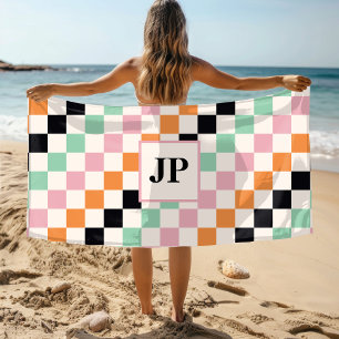 Retro-Schachbrett-Monogramm-Strandgeschenk Strandtuch