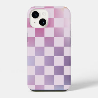 Retro-Schachbrett-Schachbrettmuster Lila Verlauf M iPhone 14 Hülle