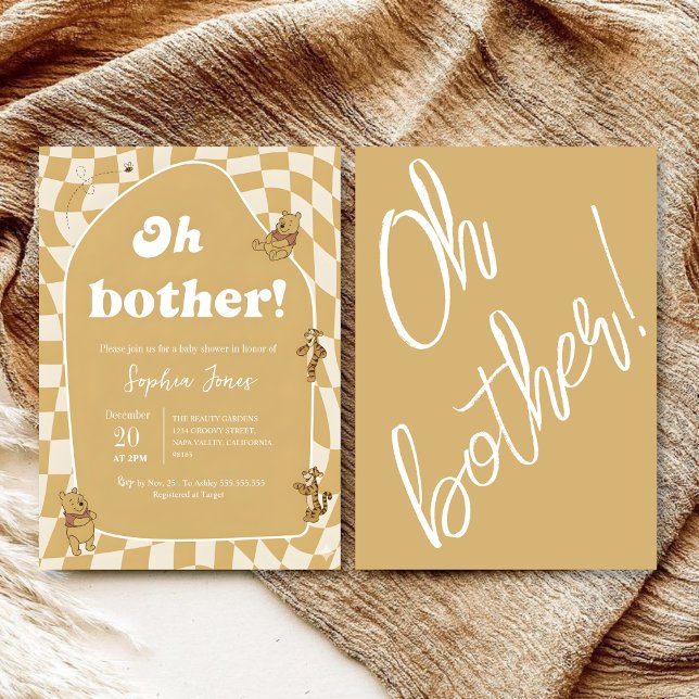 Retro-Schachbrett-Winnie-Puuh-Baby-Party Einladung (Von Creator hochgeladen)