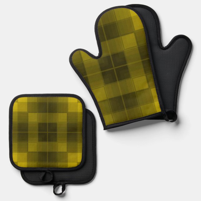 Retro-Schachbretter Ofenhandschuh & Topflappen-Set (Vorderseite/Rückseite)