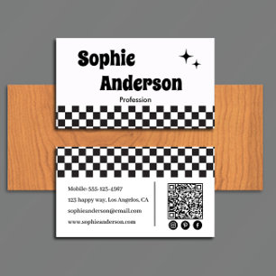 Retro-Schachbrettmuster in Schwarzweiß mit QR-Code Visitenkarte