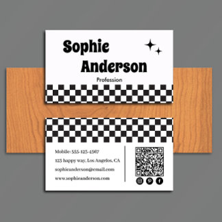Retro-Schachbrettmuster in Schwarzweiß mit QR-Code Visitenkarte