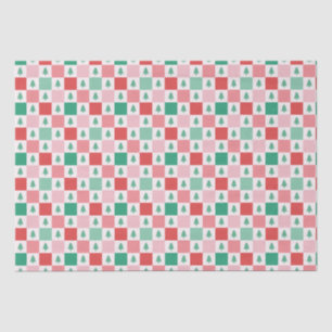 Retro Schachbretts Weihnachtsmuster - Rosa Grün Seidenpapier