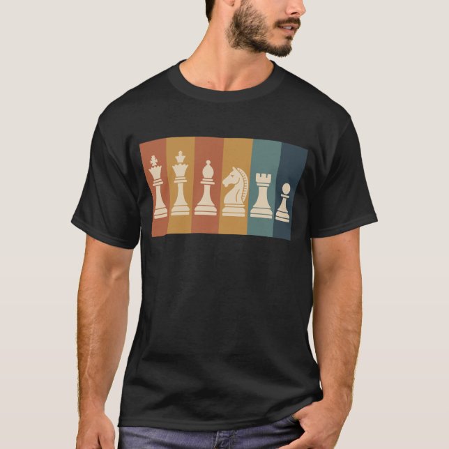 Retro-Schachfiguren-Farbbock-Kunst T-Shirt (Vorderseite)