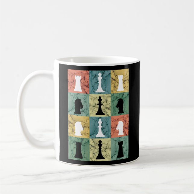 Retro-Schachfiguren Vintage Schachspielplatine Kaffeetasse (Links)
