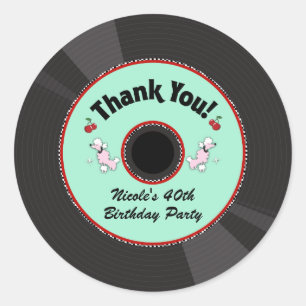 Retro-Schallplatte 1950er 50er Fifties-Party Danke Runder Aufkleber