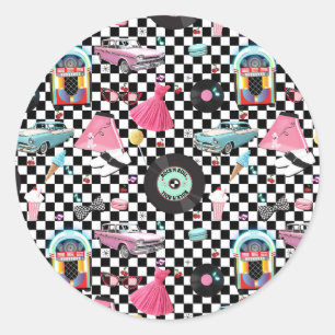 Retro-Schallplatte 1950er Jahre 50er Fifties Party Runder Aufkleber