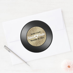 Retro-Schallplatte Hochzeit Termin speichern Klass Runder Aufkleber