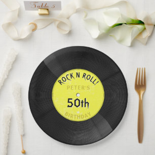 Retro-Schallplatte Rock N Roll Gelbe Geburtstagsfe Pappteller