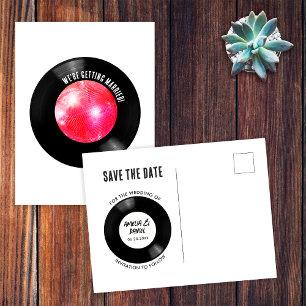 Retro-Schallplatte Rosa Disco-Kugel Termin merken Postkarte