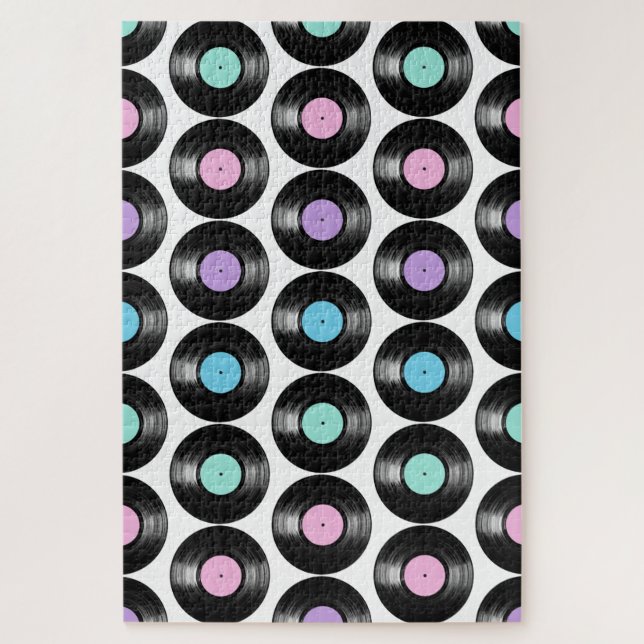 Retro-Schallplatten Farbige Muster Puzzle (Vertikal)