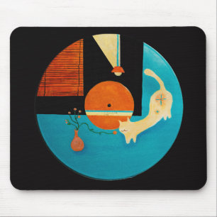 Retro-Schallplatten-Illustration einer sich streck Mousepad