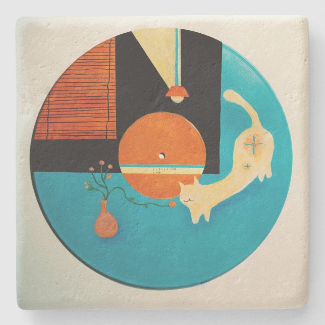 Retro-Schallplatten-Illustration einer sich streck Steinuntersetzer (Vorderseite)