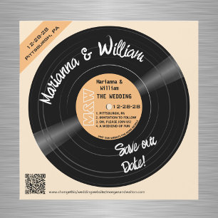 Retro-Schallplatten-Monogramm-QR-Magnet Save-the-D Magnetkarte