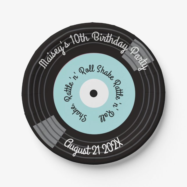 Retro-Schallplatten-Party Pappteller (Vorderseite)