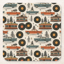Retro-Schallplatten-Weihnachts-Cocktail-Stunde Rechteckiger Pappuntersetzer
