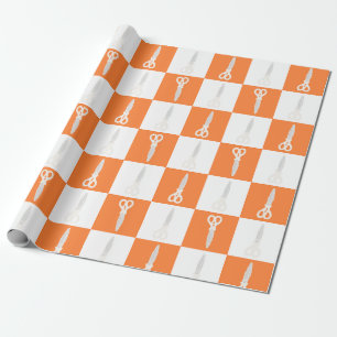 Retro-Schere Orange Karomuster Geschenkpapier