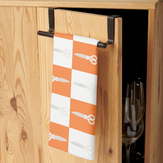 Retro-Schere Orange Karomuster Geschirrtuch (Drittel gefaltet)