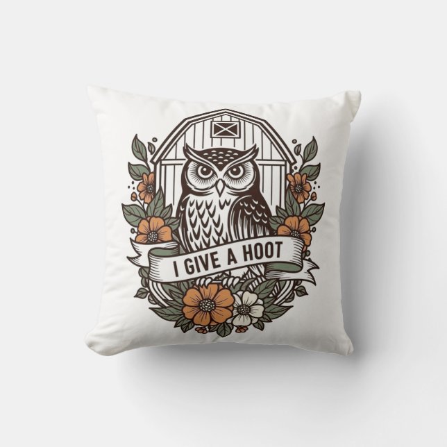 Retro-Scheune Uhu 'I gib a hoot' Design Kissen (Vorderseite)