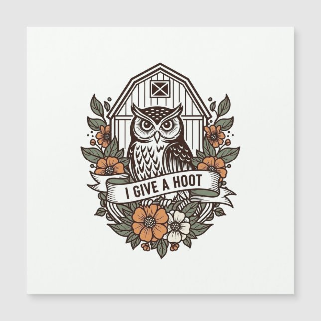 Retro-Scheune Uhu 'I gib a hoot' Design Magnetkarte (Vorderseite)