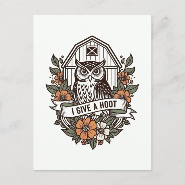 Retro-Scheune Uhu 'I gib a hoot' Design Postkarte (Vorderseite)