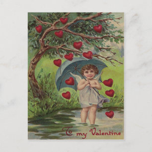 Retro-Schirm mit Cupid-Herz Valentinskarte Feiertagspostkarte