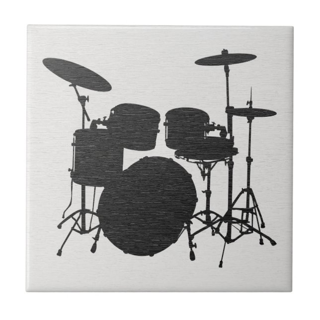 Retro-Schlagzeug-Set Silhouette Keramikfliese (Vorderseite)