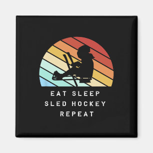 Retro-Schlittenhockeyspieler-Silhouette Eat Sleep Magnet