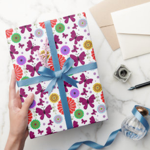 Retro-Schmetterling Blumenmuster Farbige Volkskuns Geschenkpapier