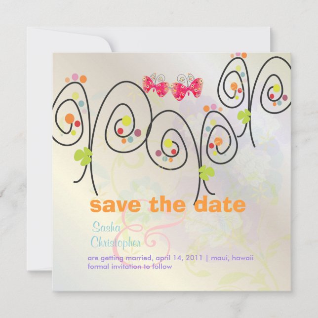 Retro-Schmetterlinge + Spring Bouquet/ Save the Da Date (Vorderseite)