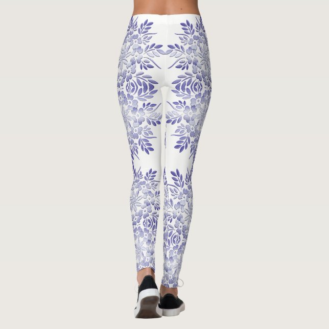 Retro Schmutzmarinemit blumenmuster Leggings (Rückseite)