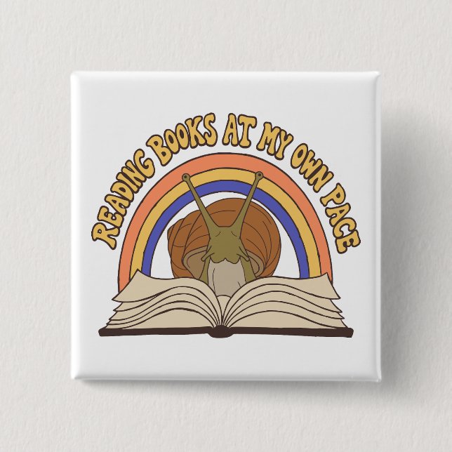 Retro-Schnecke liest Bücher Button (Vorderseite)