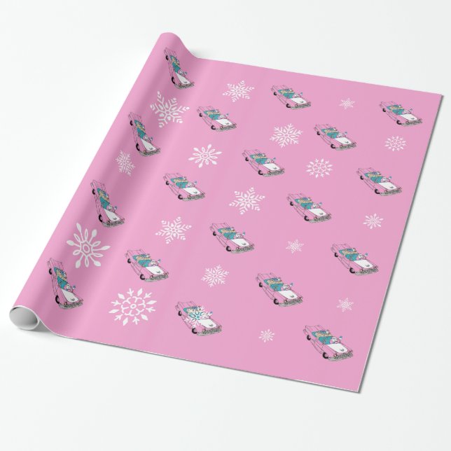 Retro - Schneeflocken & Auto Geschenkpapier (Ungerollt)