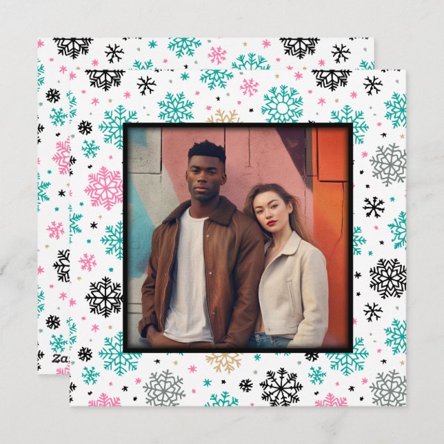 Retro-Schneeflocken Feiertagskarte (Vorne/Hinten)