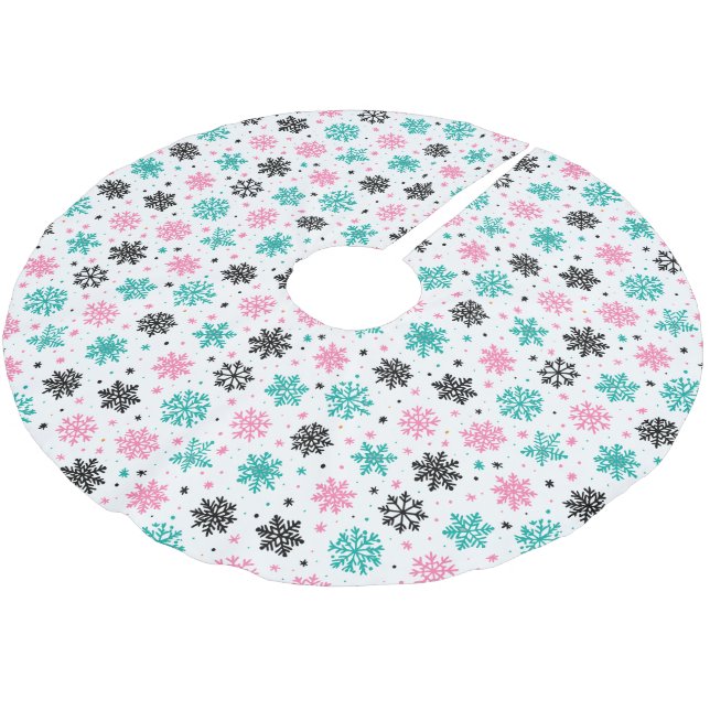 Retro-Schneeflocken Polyester Weihnachtsbaumdecke (Schrägansicht)