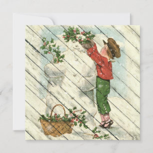Retro Schneemann auf altem Holz Feiertagskarte